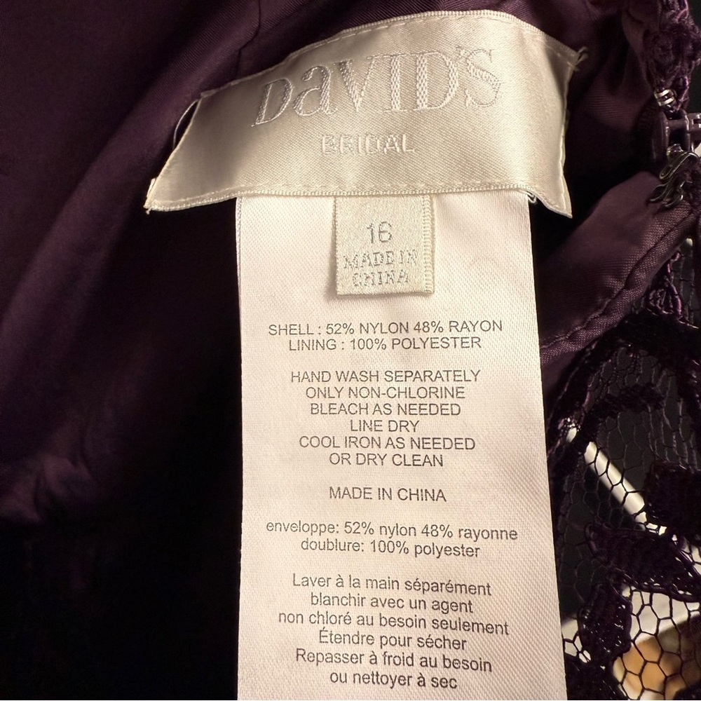 David’s Bridal Plum Elegant Purple Lace Bridesmaid Homecoming Dress - Picture 5 of 9